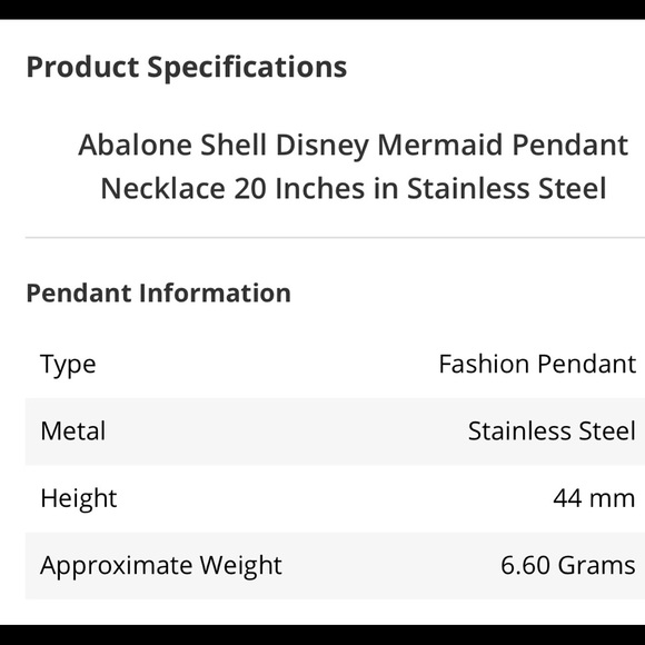 Disney Mermaid Necklace 20in Stainless Steel - Picture 4 of 6